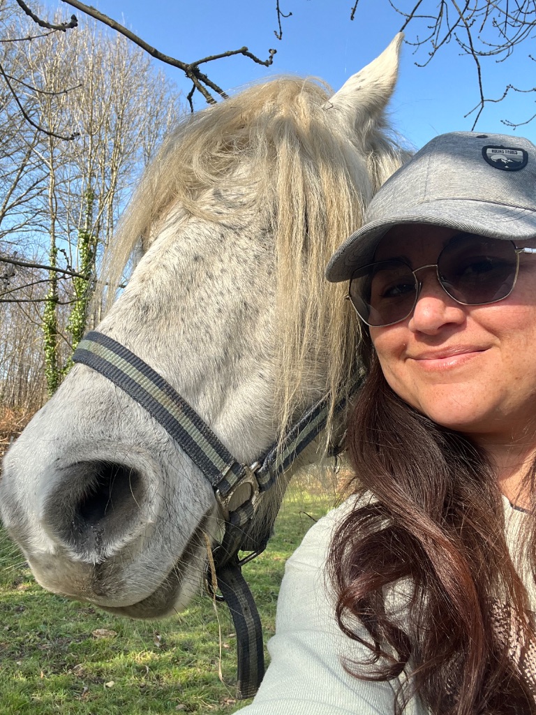Joanne with gray horse