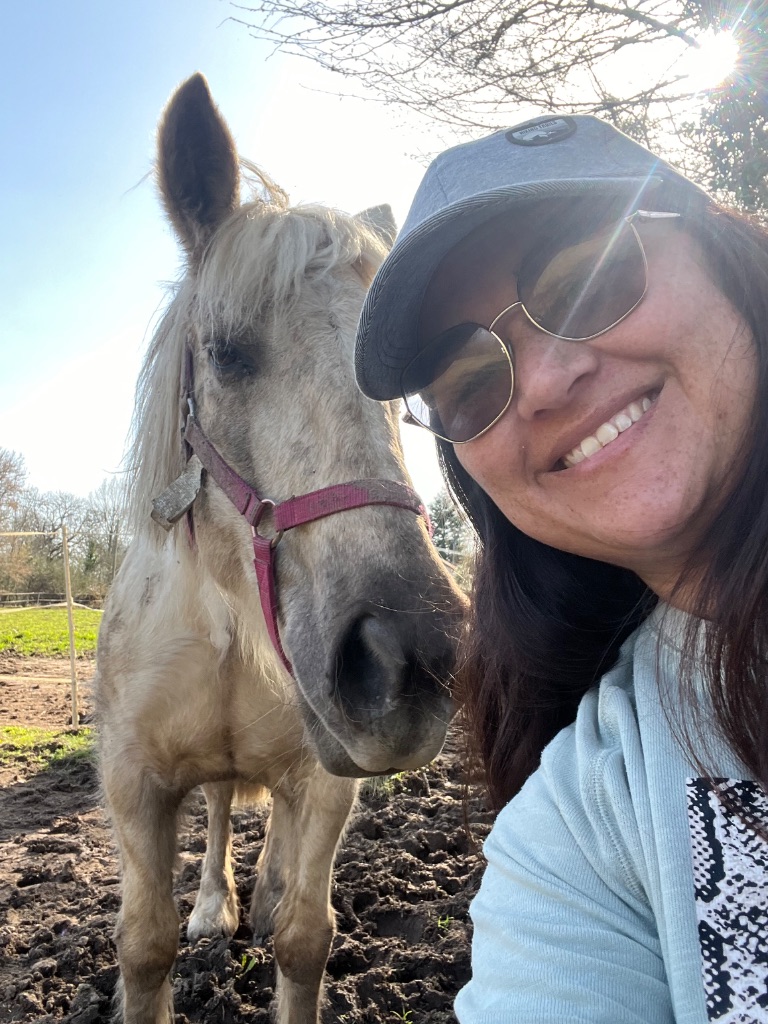 Joanne with white horse
